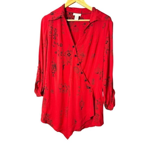 Soft Surroundings Red Pagoda Asian Wrap Button Tunic sz M - Picture 4 of 7